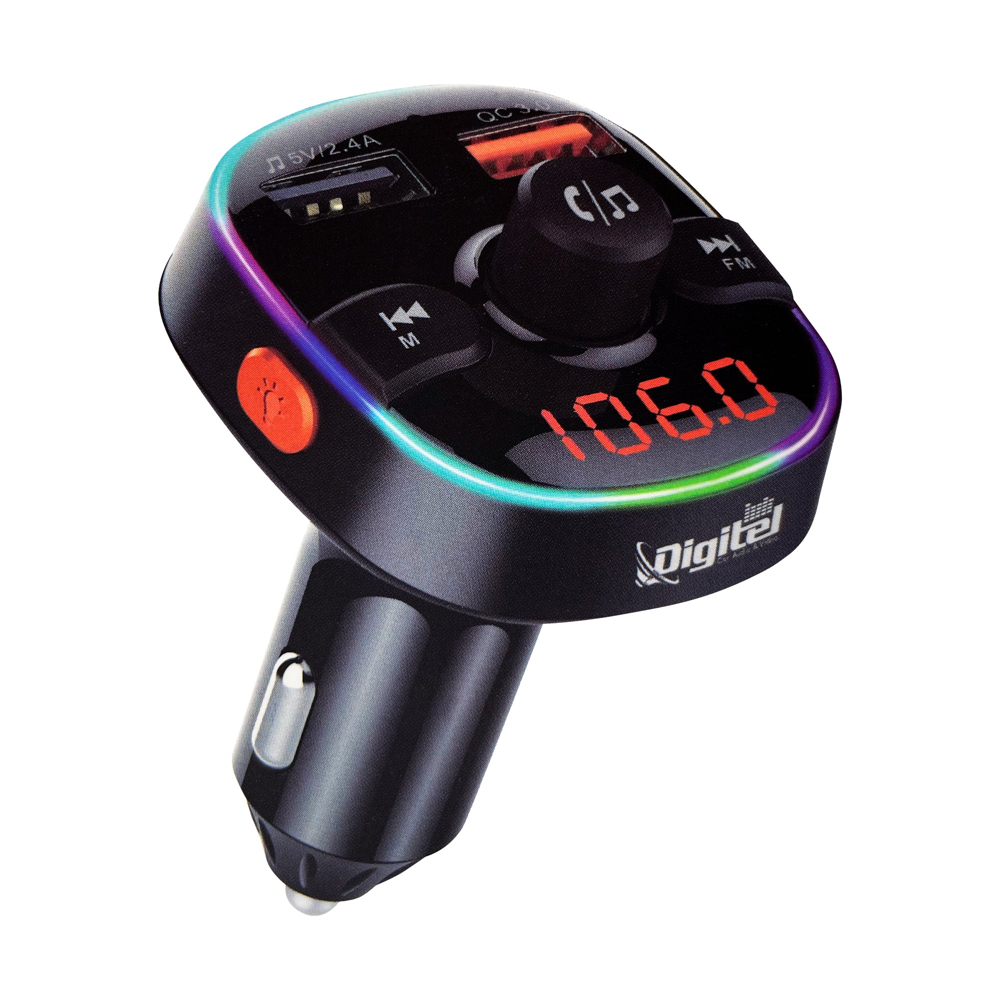 Cargador coche Bluetooth Carg6 - Pantalla LED, Transmisor FM